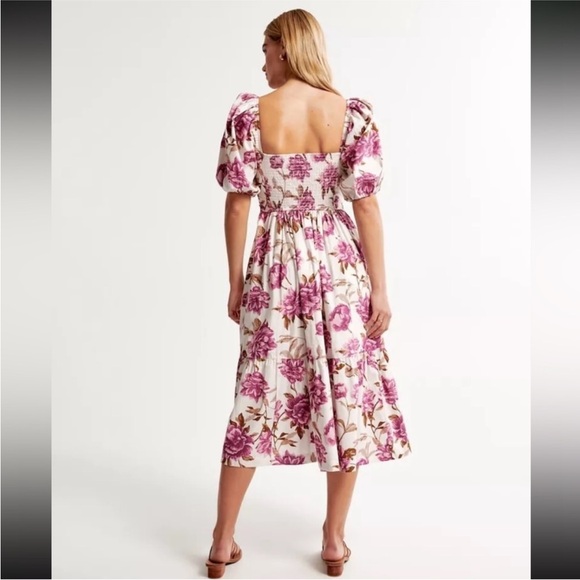Abercrombie & Fitch Emerson Poplin Puff Sleeve Midi Dress Size Small - Picture 3 of 9